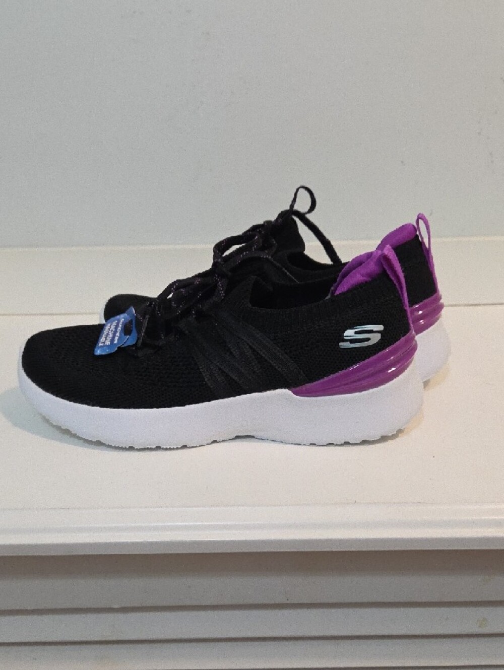 Skechers Black Knit Athletic Slip-On Sneakers with Purple Accents NWT Size 6 1/2 - Picture 5 of 6